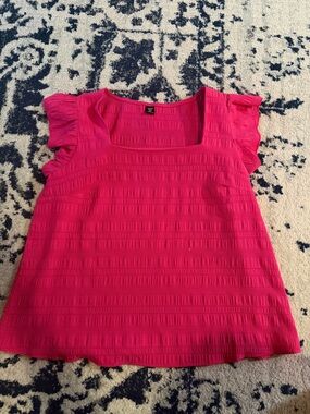 SHEIN Hot Pink Square Neck Ruffle Sleeve Top